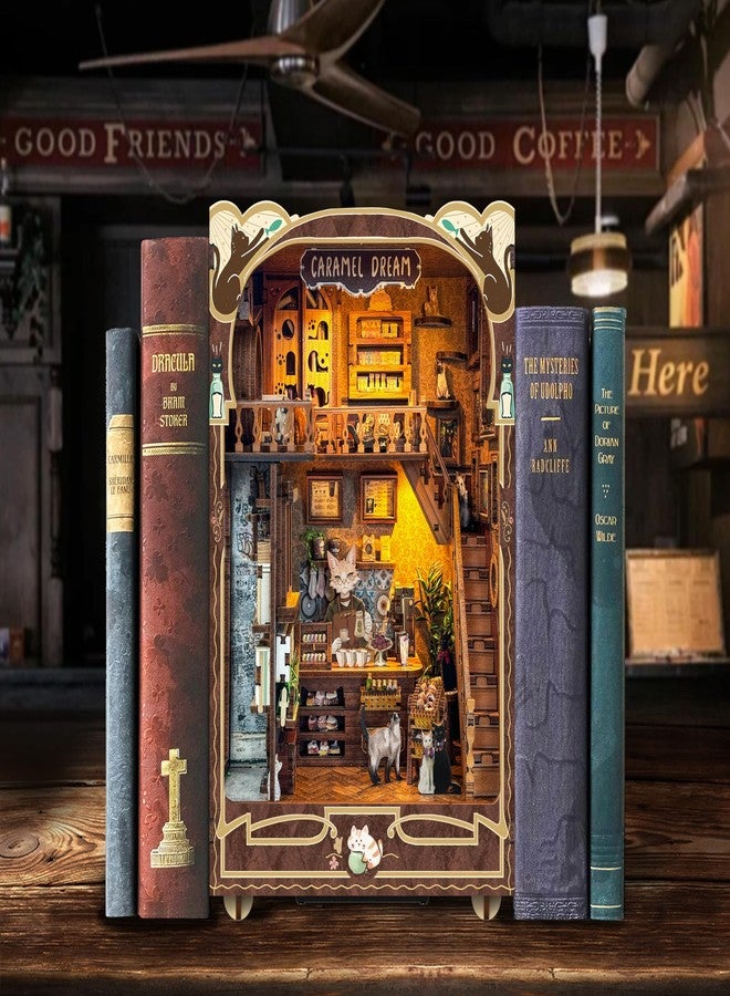 STRUCWOOD Book Nook Kit-DIY Dollhouse Kit Wooden Miniature Studio with Dust Cover Bookshelf Decor 3D Puzzle Book Nooks for Adults to Build Gift (Caramel Dreams) - Image 4